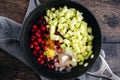 Apple Cranberry Sauce with Cider & Cinnamon Ingredients in a Saucepa Royalty Free Stock Photo