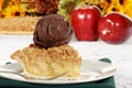 Apple crumble dark chocolate ice cream and fork Royalty Free Stock Photo