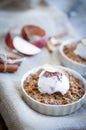 Apple Crumble Dessert With Cinnamon And Vanilla Ice Cream On Wooden Background Royalty Free Stock Photo