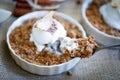 Apple Crumble Dessert With Cinnamon And Vanilla Ice Cream On Wooden Background Royalty Free Stock Photo