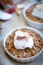 Apple Crumble Dessert With Cinnamon And Vanilla Ice Cream On Wooden Background Royalty Free Stock Photo