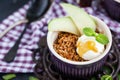 Apple crumble dessert with vanilla ice cream Royalty Free Stock Photo