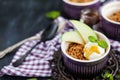 Apple crumble dessert with vanilla ice cream Royalty Free Stock Photo