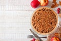 Apple crumble pie, top view side border on white wood Royalty Free Stock Photo