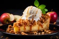 Apple crumble pie topped with ice cream.