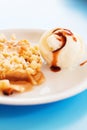 Apple crumble served with ice cream Royalty Free Stock Photo