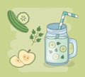 Apple and cucumber juice jar with straw Royalty Free Stock Photo