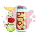 Apple, Cucumber, Tomato And Lime Smoothie, Non-Alcoholic Fresh Cocktail In A Glass And The Ingredients For It Vector