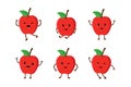 Apple cute fruit kawaii vector character colection white background