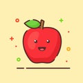 Apple cute mascot face emotion happy fruit with color flat cartoon outline style Royalty Free Stock Photo