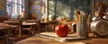 The Apple on the Desk in a Cozy Classroom Setting.AI generated image Royalty Free Stock Photo