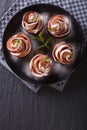 Apple dessert in the form of roses. vertical top view Royalty Free Stock Photo