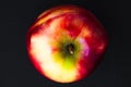 Apple of discord. Ripe seductive apple on a black background. Temptation. Symbol of discord and enmity