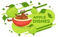 Apple dishes, sweet dessert with fresh fruits