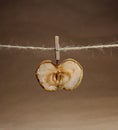 Apple dried with a clothespeg