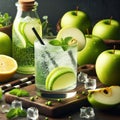 Apple drink cocktail, lemon soda or sparkling water