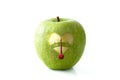 Apple simulating scale with red needle and white background