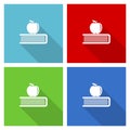 Apple, education, knowledge icon set, flat design vector illustration in eps 10 for webdesign and mobile applications in four