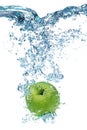 Apple falls deeply under water Royalty Free Stock Photo