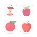 apple flat icon set with long shadow. red apple, apple core vector flat illustration Royalty Free Stock Photo