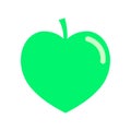 The apple is in the form of a heart with a green flare. Juicy fruit for proper nutrition, healthy lifestyle and diets. Flat style
