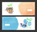 Apple Fresh Juice Banner Template Set, Sweet Fruits Natural Drink Labels, Watercolor Horizontal Hand Drawn Vector Royalty Free Stock Photo