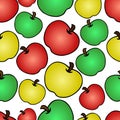 An Apple. Fresh, juicy fruit in three colors: red, green and yellow. Seamless vector pattern on isolated colorless background.