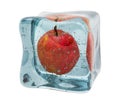Apple frozen in ice cube, 3D rendering