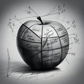 apple fruit with calculus, in black and white Royalty Free Stock Photo
