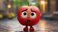 Apple fruit character in sad emotion action Royalty Free Stock Photo