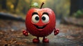 Apple fruit character in sad emotion action Royalty Free Stock Photo