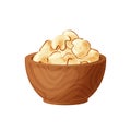 Apple fruit chips dry crips slice in wood bowl. Organic food baked delicious. Vector illustration