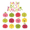 Apple fruit collection. Postcard for the best teacher. Funny characters with happy faces. Vector cartoon illustration in simple Royalty Free Stock Photo