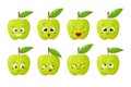 Apple fruit. Cute vector character set in various action emotions. Collection symbols isolated on a white background Royalty Free Stock Photo