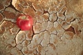 An apple fruit on a dry arid desert soil. Global water crisis, hunger, food security and drought concept. Royalty Free Stock Photo