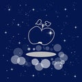 Apple, fruit, food, diet, vegetarianism, harvest. Bow, pleasure, lightness, soaring. Banner, illustration with dark blue color