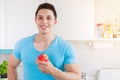 Apple fruit healthy eating young man eat copyspace Royalty Free Stock Photo