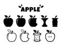 Apple Fruit Icons Set, Black and White Apple Symbols