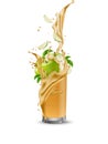 Apple fruit juice splashing into the glass with swirl. Apple 3d Royalty Free Stock Photo