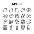 apple fruit red green leaf fresh icons set vector Royalty Free Stock Photo