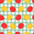 Apple fruit. Fruit seamless background or wallpaper. Checkered plaid repeated design great for kitchen and food digital