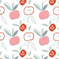 Apple fruit seamless pattern. Childish cutting style Apples with leaf hand drawn repeated backdrop. Whole fruit and cut Royalty Free Stock Photo