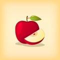 apple fruit single isolated with whole shape and cut sliced with modern style and warm color theme