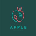 Apple fruit with spoon and fork logo icon outline stroke set design illustration