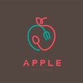 Apple fruit with spoon and fork logo icon outline stroke set design illustration