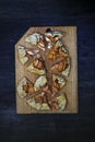 Apple galette - pie on white baking parchment. Copy space, flat lay Royalty Free Stock Photo