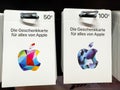 Apple gift cards euro german language retail display Royalty Free Stock Photo