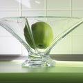 Apple in glass dish