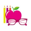 apple glasses and color pencils supplies school