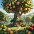 apple and grape fruit tree house